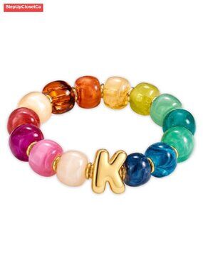 Initial Bracelet for Women, Chunky Resin Beaded Stretch Bracelet, Boho Summer